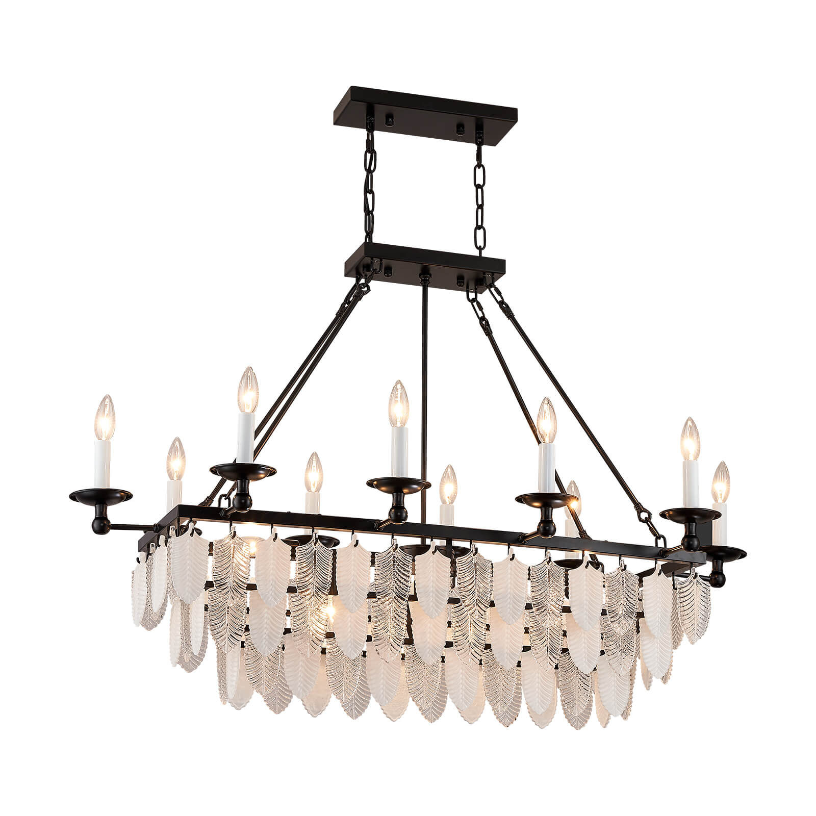 Modern-Matte-Black-Leaves-Candelabra-Rectangular-Pendant-Light