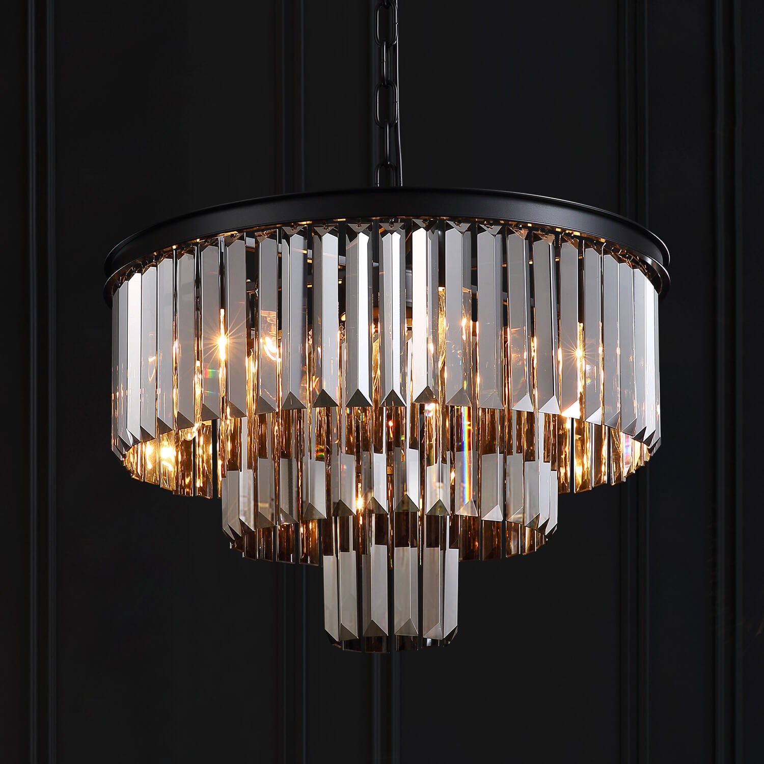 Smoke Gray Round Iron Art 3-layer Chandelier