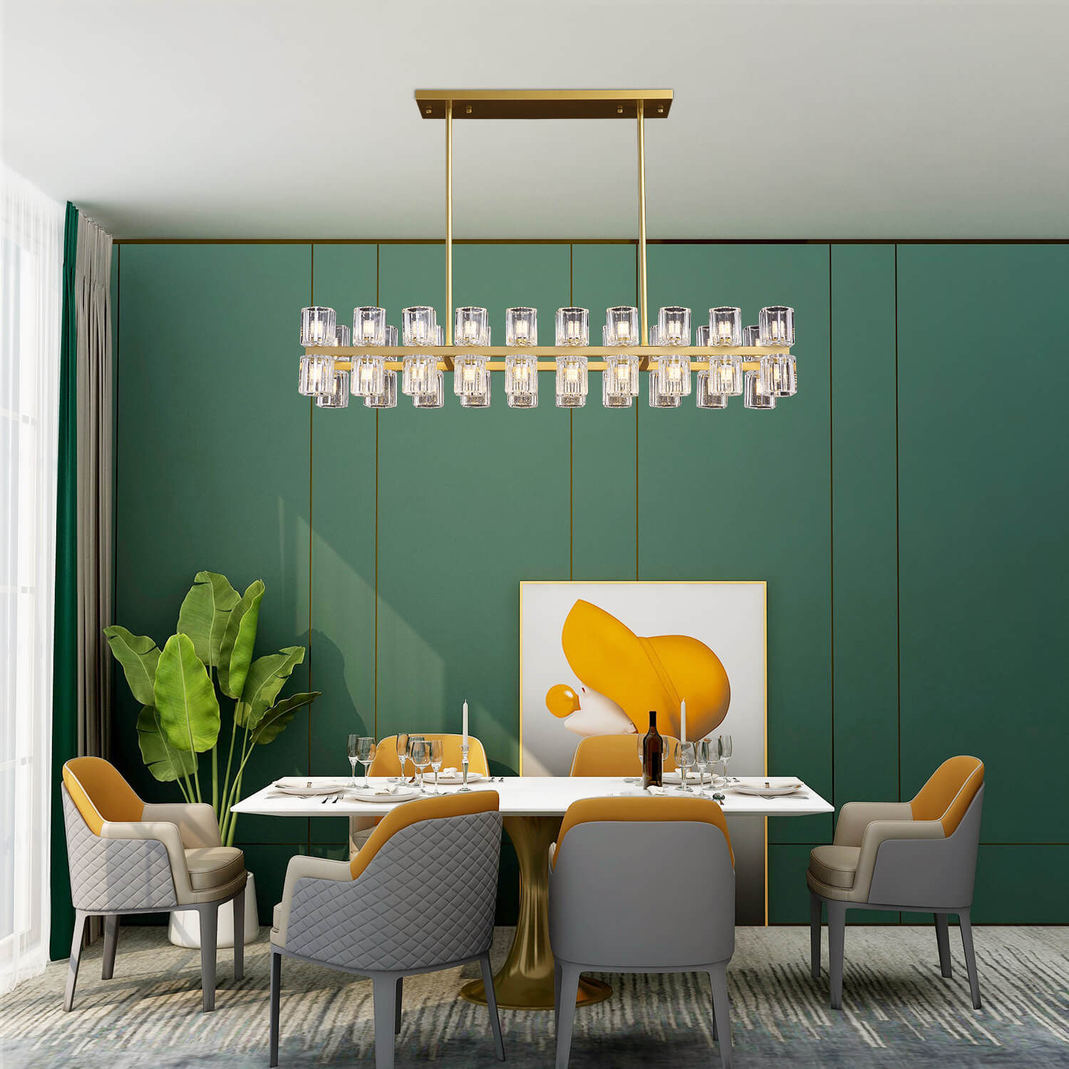 Rectangular Gold Modern Crystal Chandelier