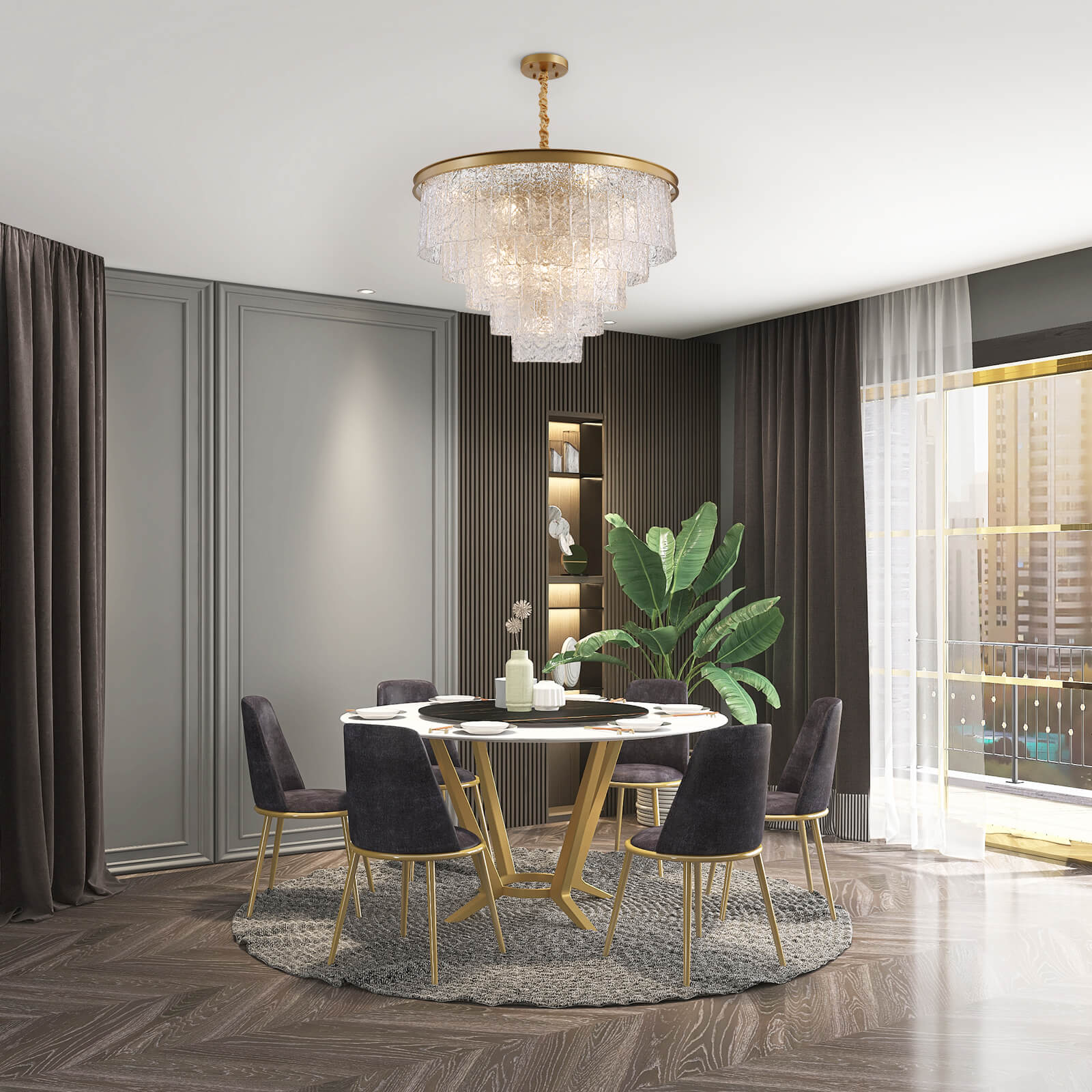 Golden Iron Art 5-Layer Glass Bar Round Chandelier