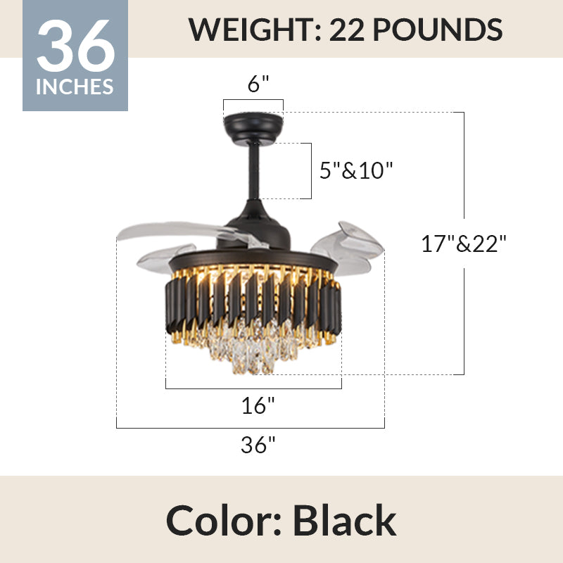 Black & Gold Fandelier Retractable Chandelier Fan with Lights