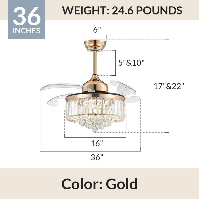 Top Rated Chrome & Gold Crystal Ceiling Fan Chandelier