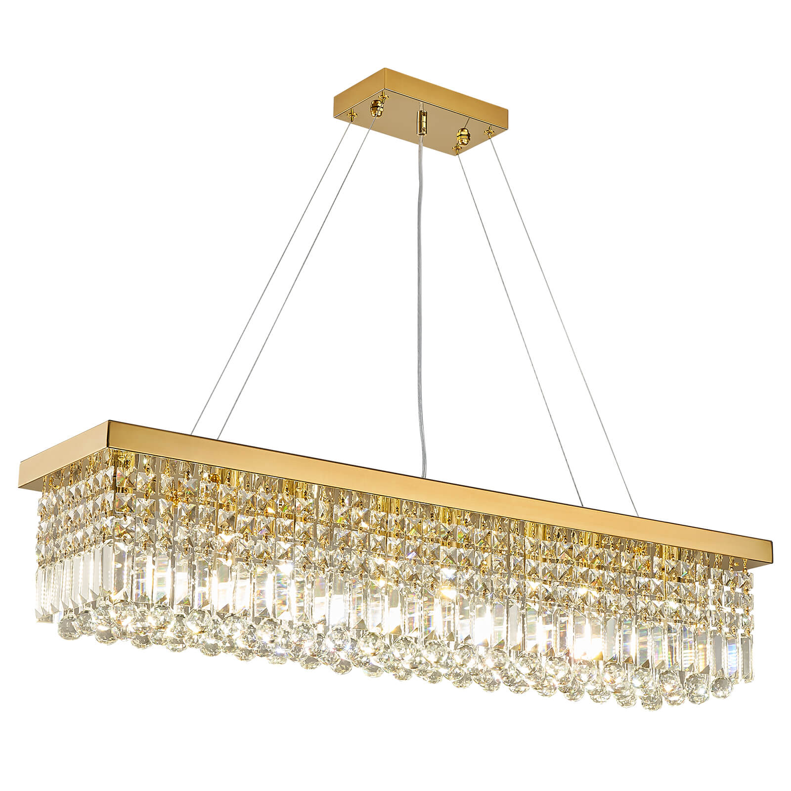 Rectangular Gold Canopy Crystal Chandelier For Kitchen