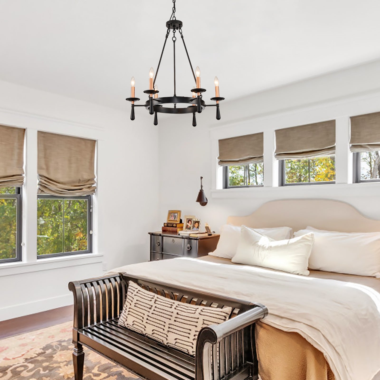 Night Rose 6 Lights Candle Round Chandelier