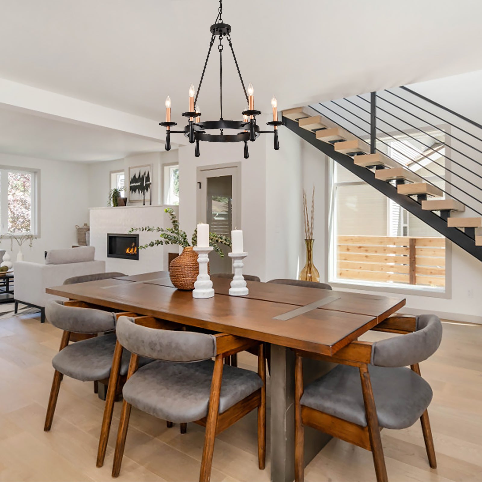 Night Rose 6 Lights Candle Round Chandelier