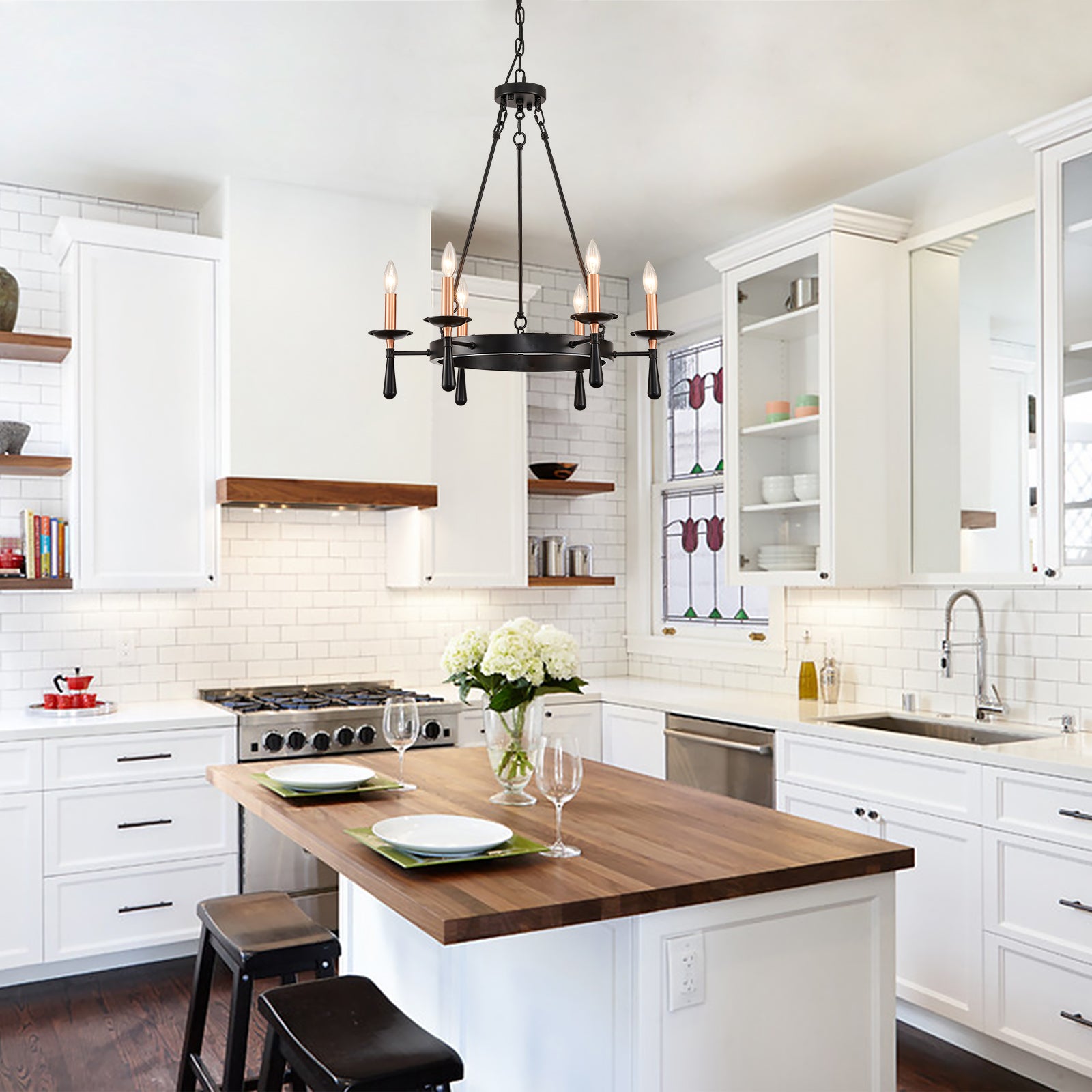 Night Rose 6 Lights Candle Round Chandelier