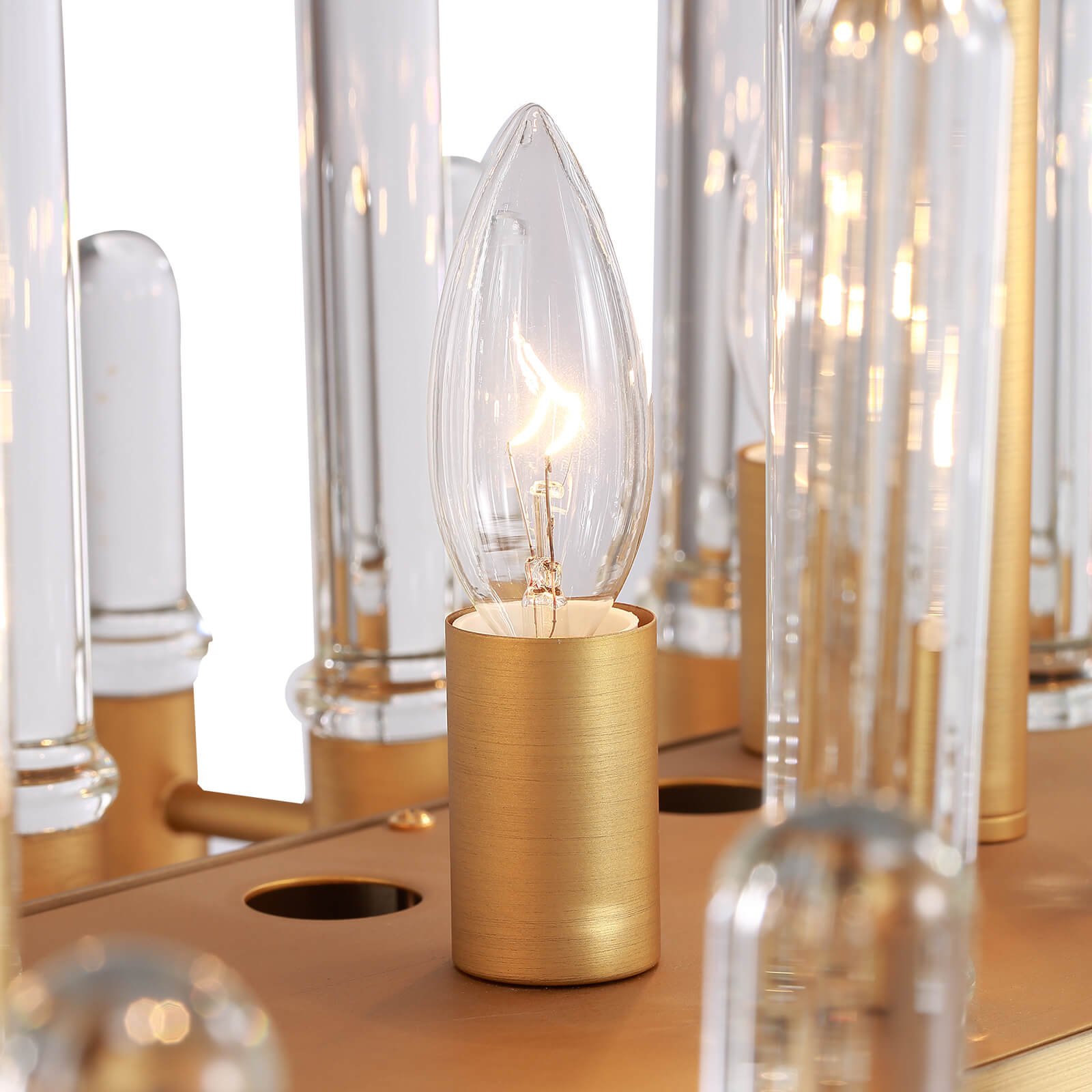 Rectangular Gold Frame Glass Bar Chandelier For Kitchen