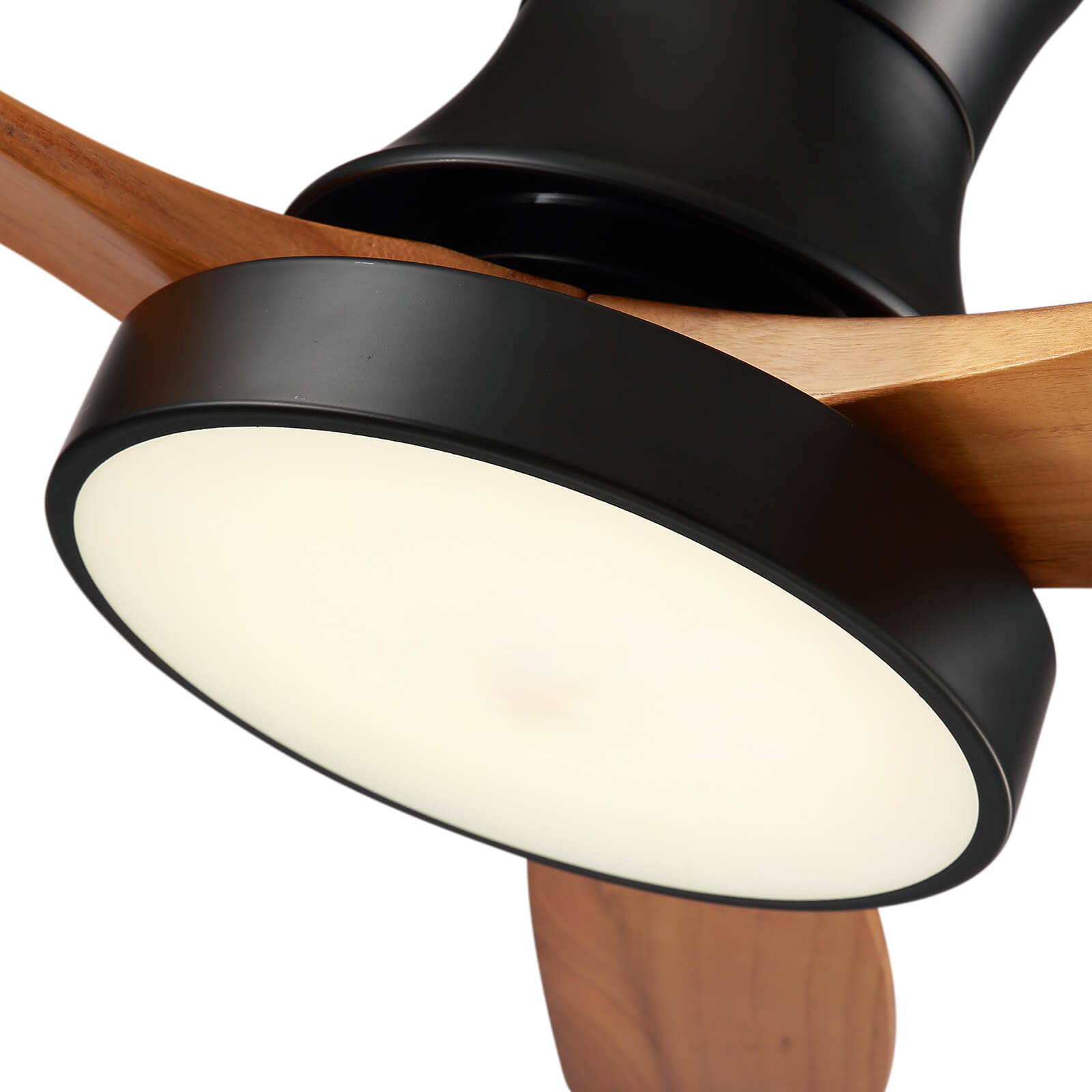 MOOONI-Hugger-Ceiling-Fan-With-Light-LED Strip-Matte-Black-Lampshade-Wood-Blades