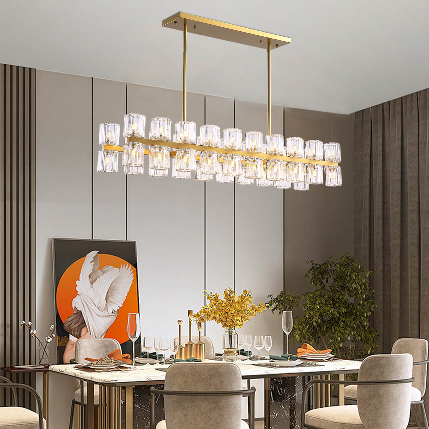 Rectangular Gold Modern Crystal Chandelier