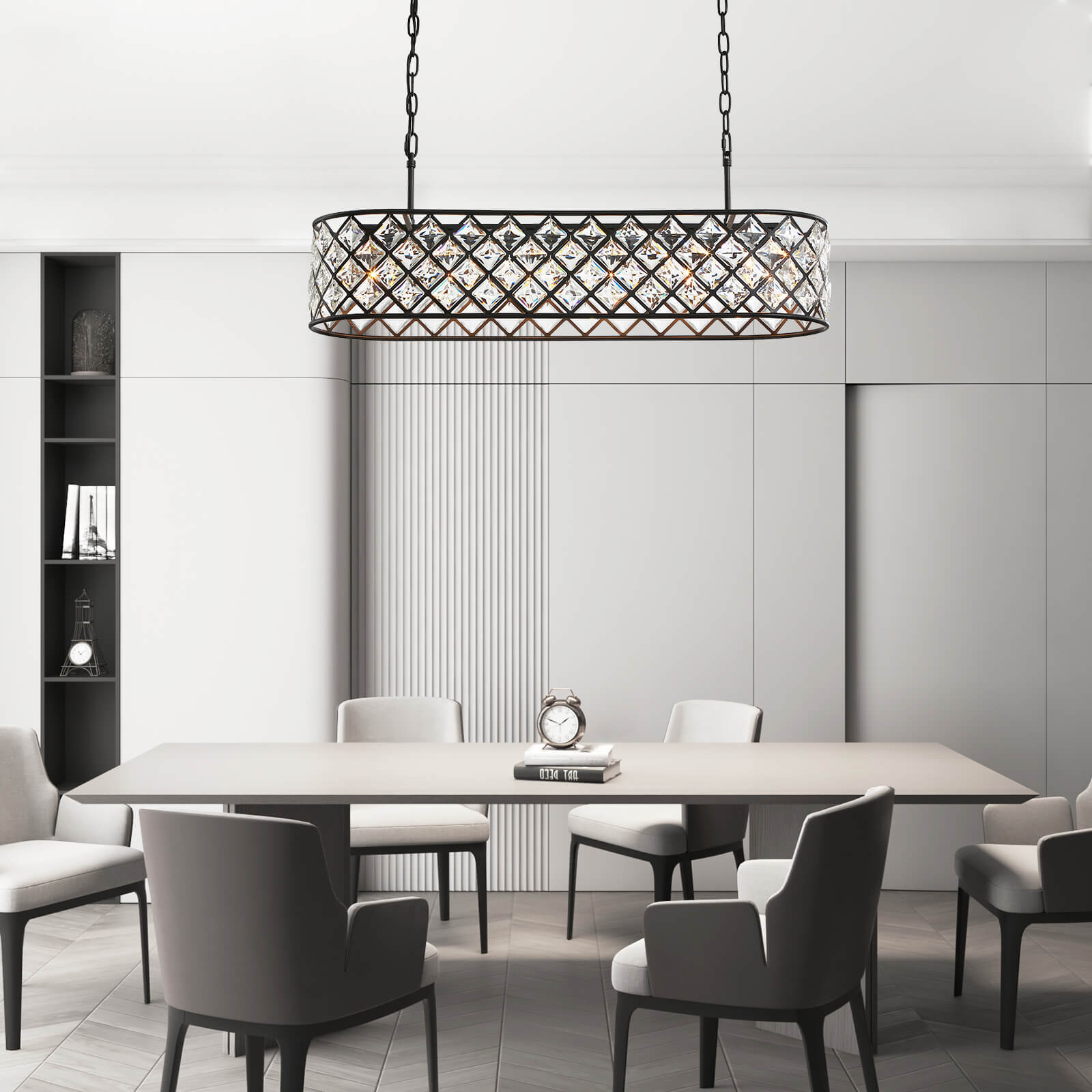 MOOONI-Vintage-Oval-Rectangular-Matte-Black-Crystal-Chandelier-Dining-Room