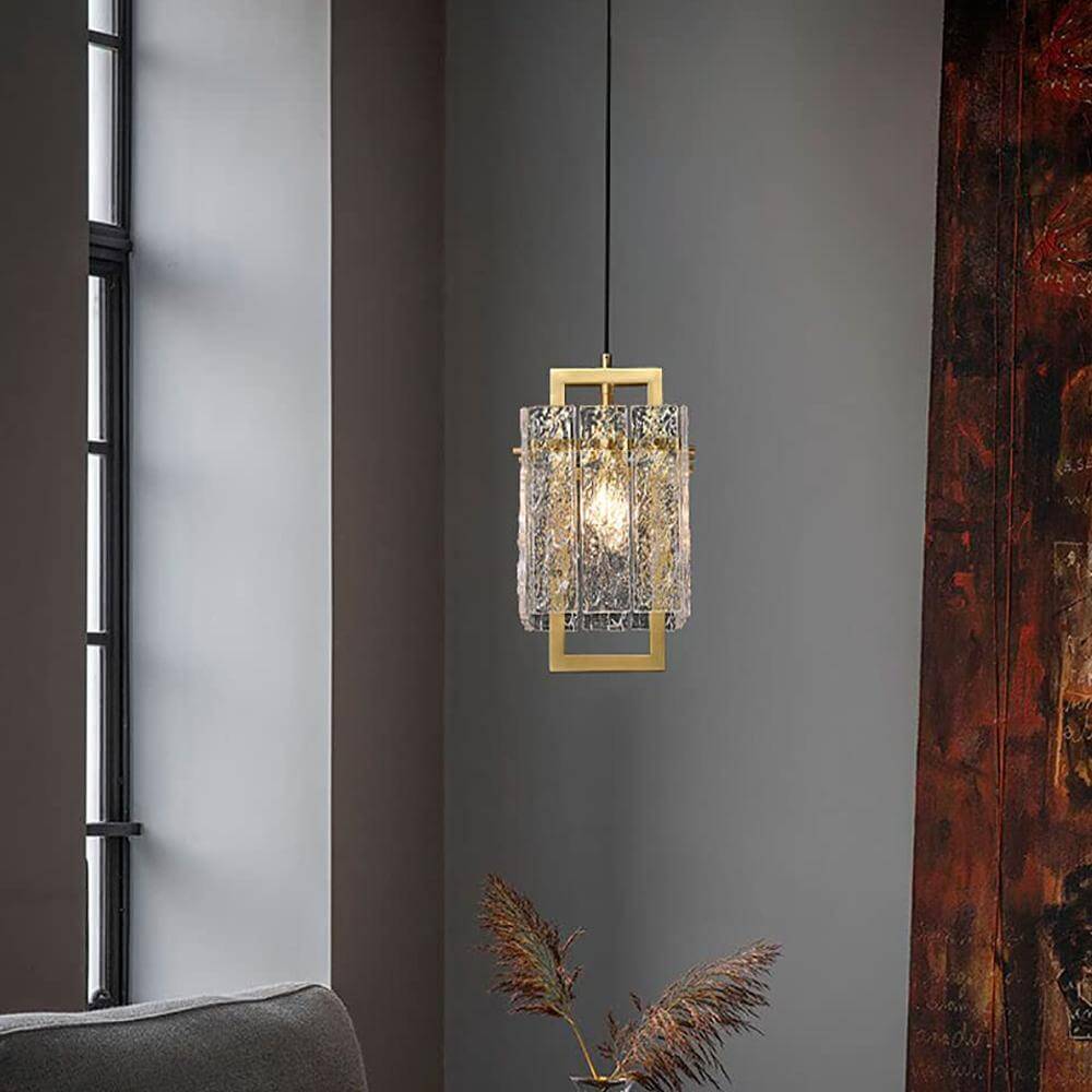 Modern-Gold-Square-Frame-Cracked-Glass-Lampshade-Pendant-Light