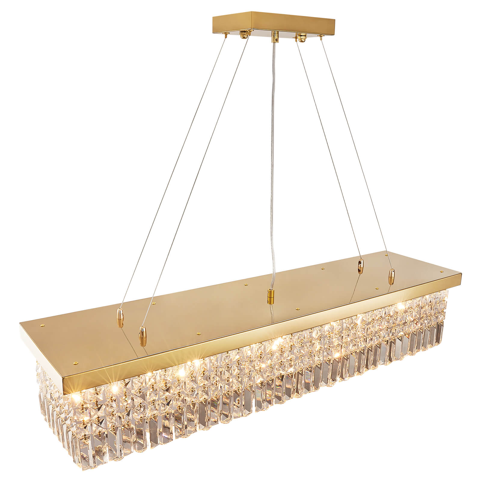 Rectangular Gold Canopy Crystal Chandelier For Kitchen