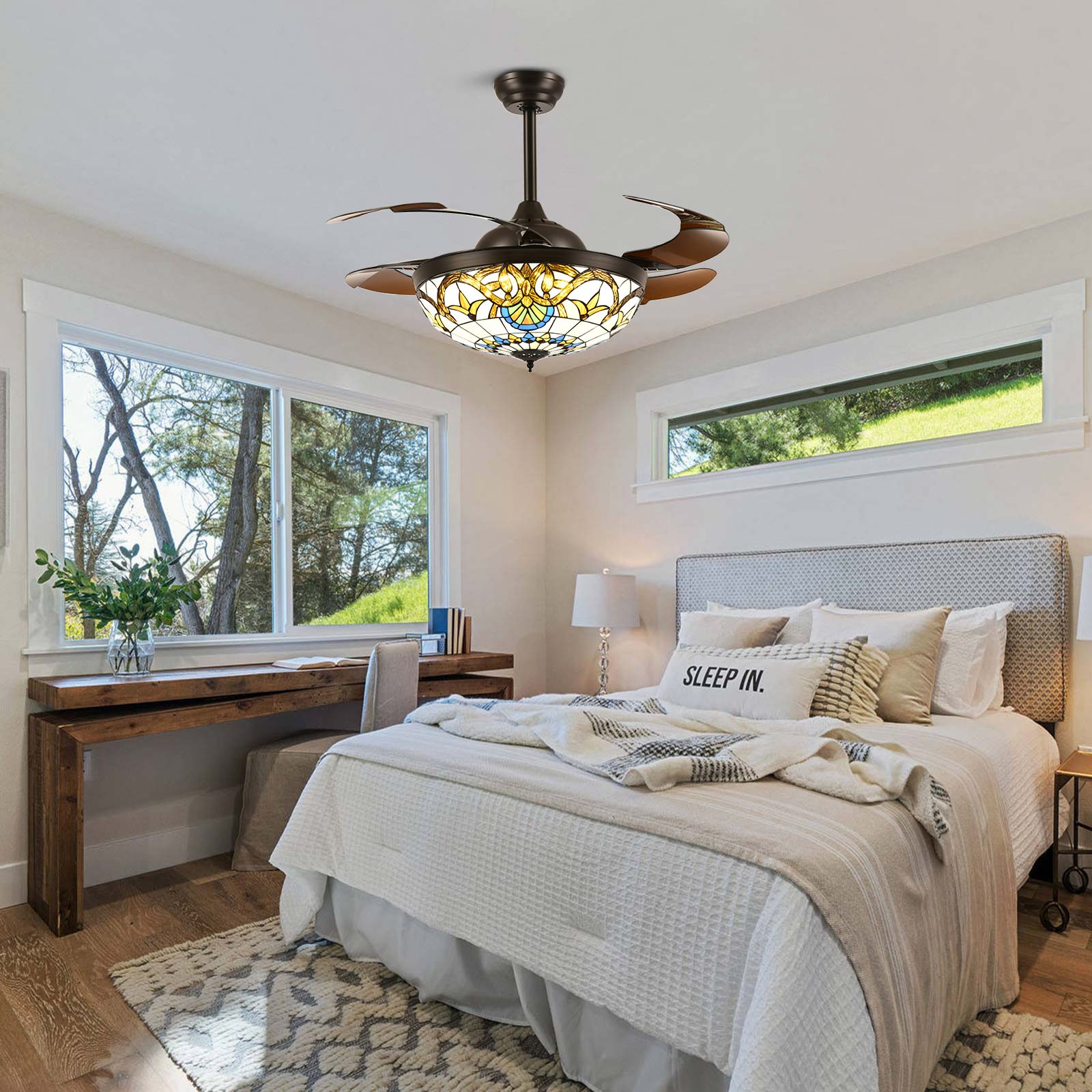 Tiffany Victorian Art Class Retractable Fandelier