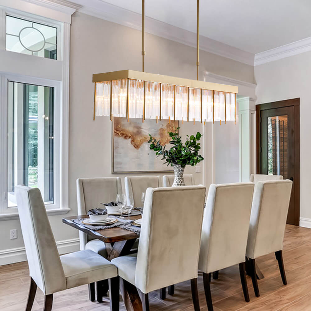 Rectangular Gold Frame Chandelier For Kitchen