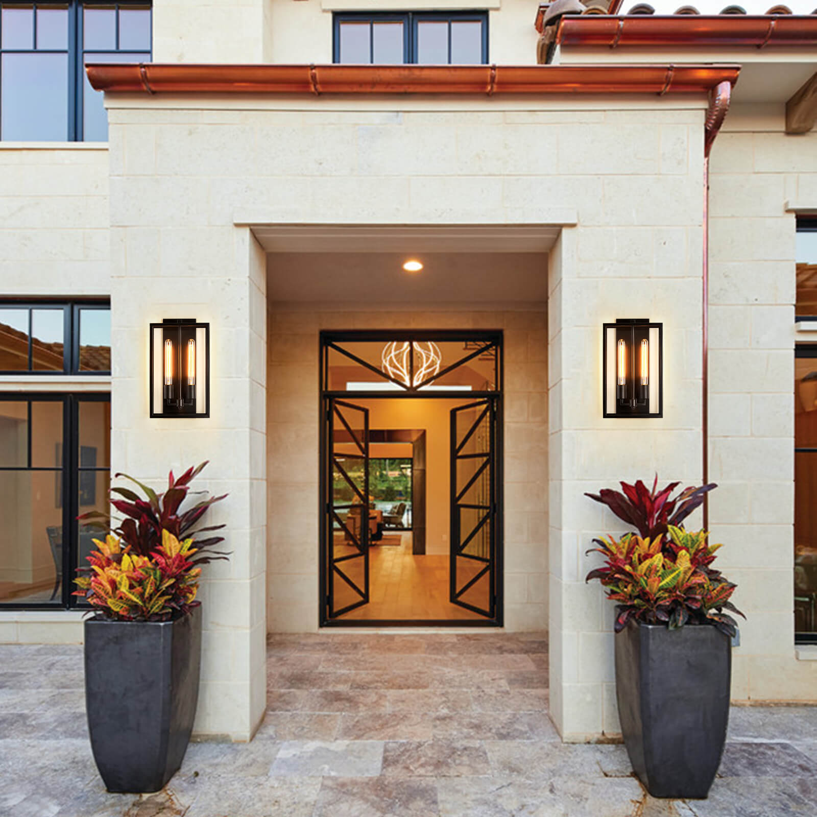 Moooni® Dumb Black Double End Glass Metal Frame Outdoor Wall Lamp