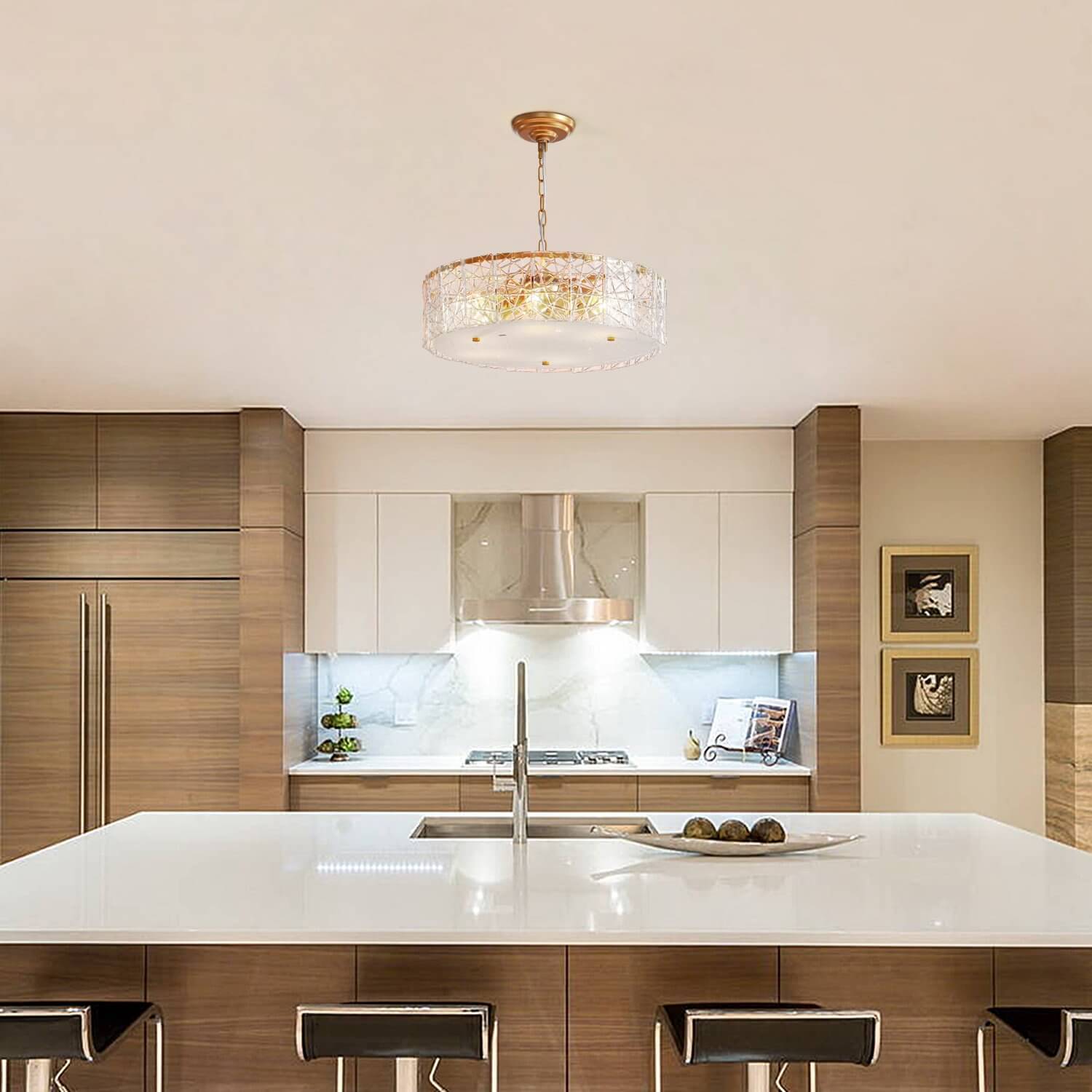 Modern-Gold-Round-Metal-Frame-Pendant-Light