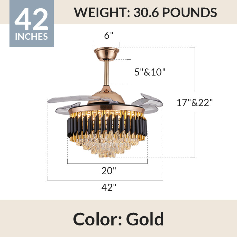 Black & Gold Fandelier Retractable Chandelier Fan with Lights