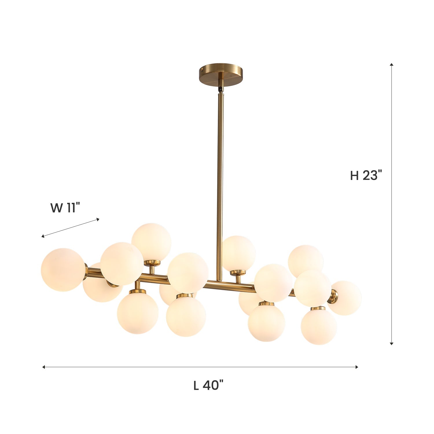 Gold Mid-Century Glass Globe Golden Stents Hanging Light