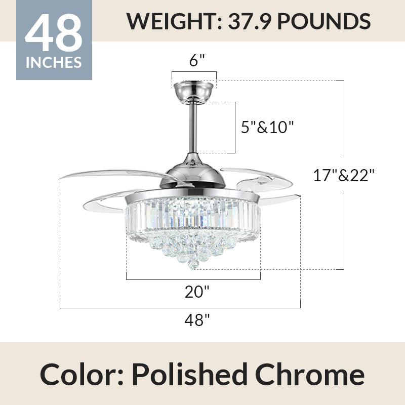 Moooni Crystal Fandeliers Retractable Chandelier Fan with Lights