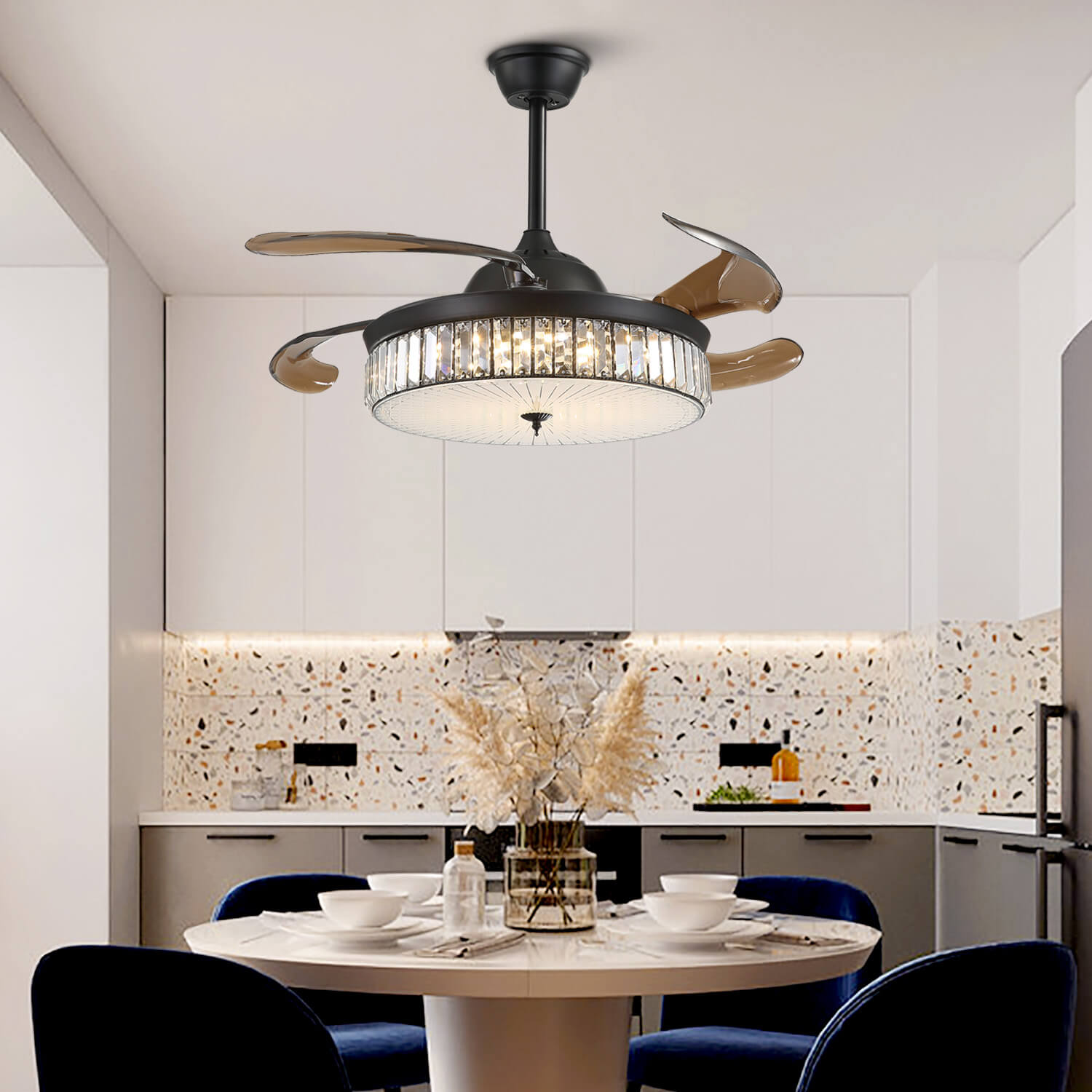 MOOONI-Fan-Chandelier-Color-Changing-Black-Retractable-Fan-Dining-Room