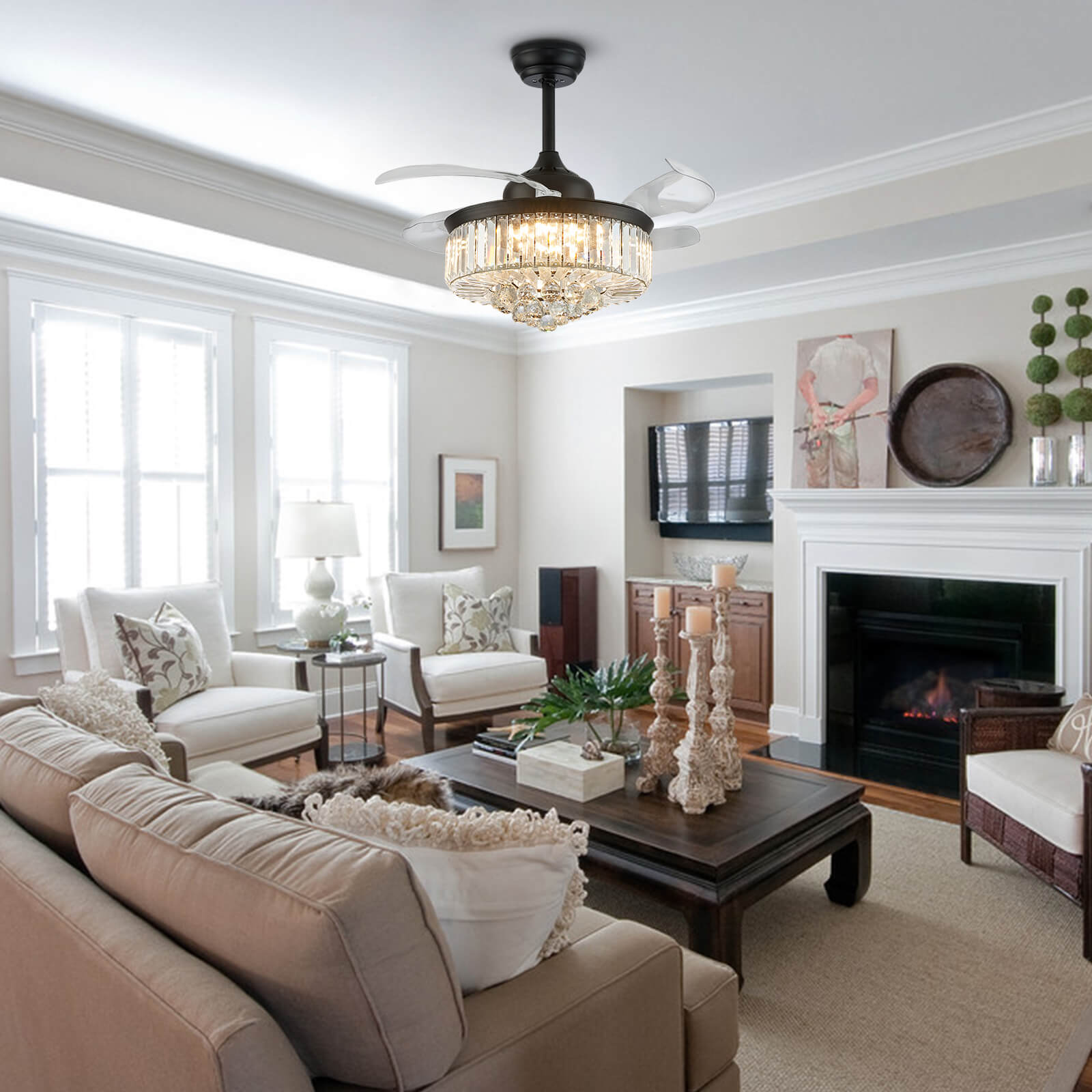 Classic Brushed Nickel Retractable All-in-One Fandelier