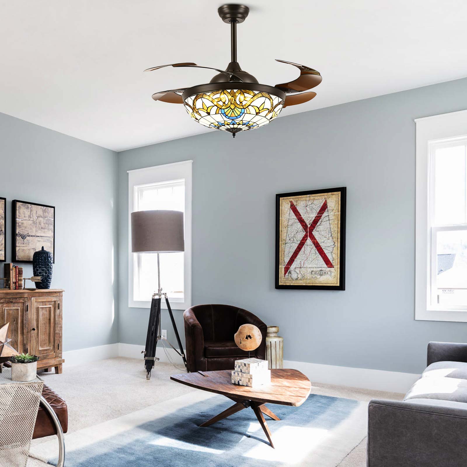 Tiffany Victorian Art Class Retractable Fandelier