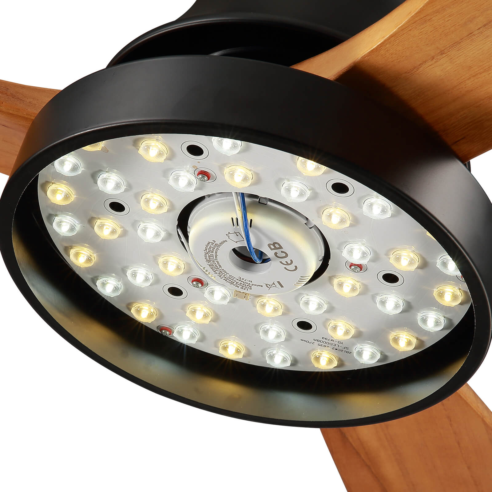 MOOONI-Hugger-Ceiling-Fan-With-Light-LED Strip-Matte-Black-Lampshade-Wood-Blades