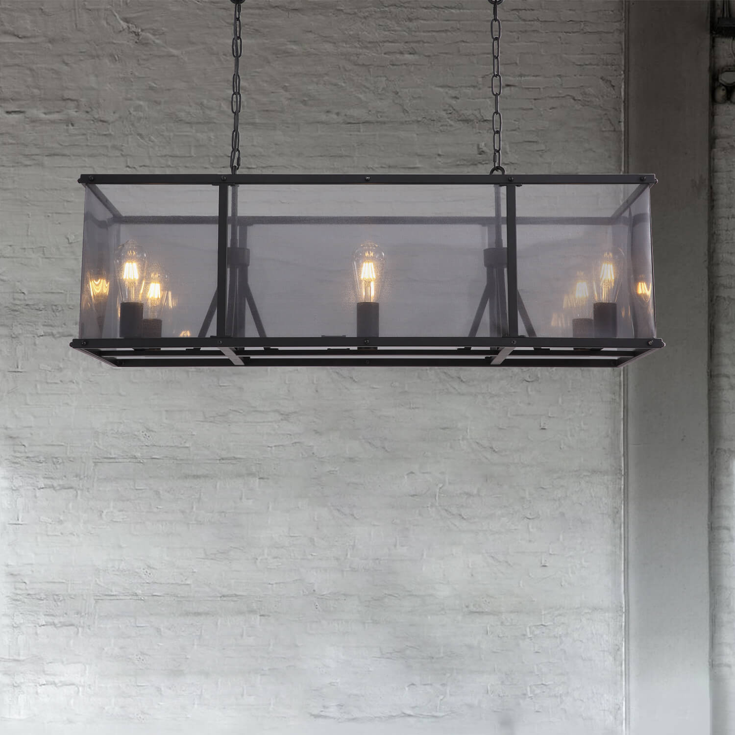 Moooni®Rustic Black Metal Rectangular Grid Square Caged Chandelier