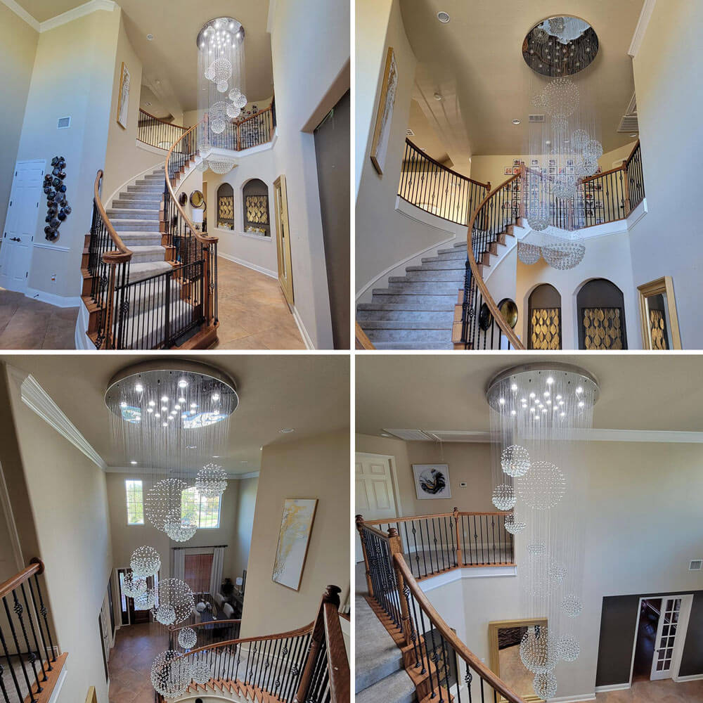 Glitzy Crystal Spiral Raindrop Chandelier For Long Staircase & Entry Foyer