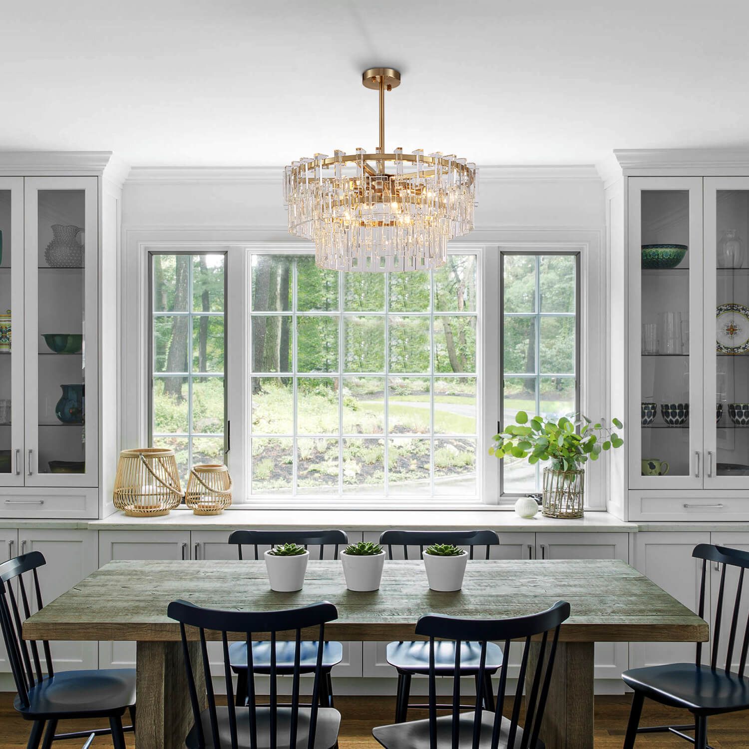 Gold Frame Crystal 3 Layers Circular Chandelier