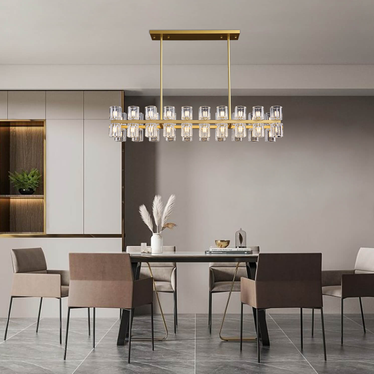 Rectangular Gold Modern Crystal Chandelier