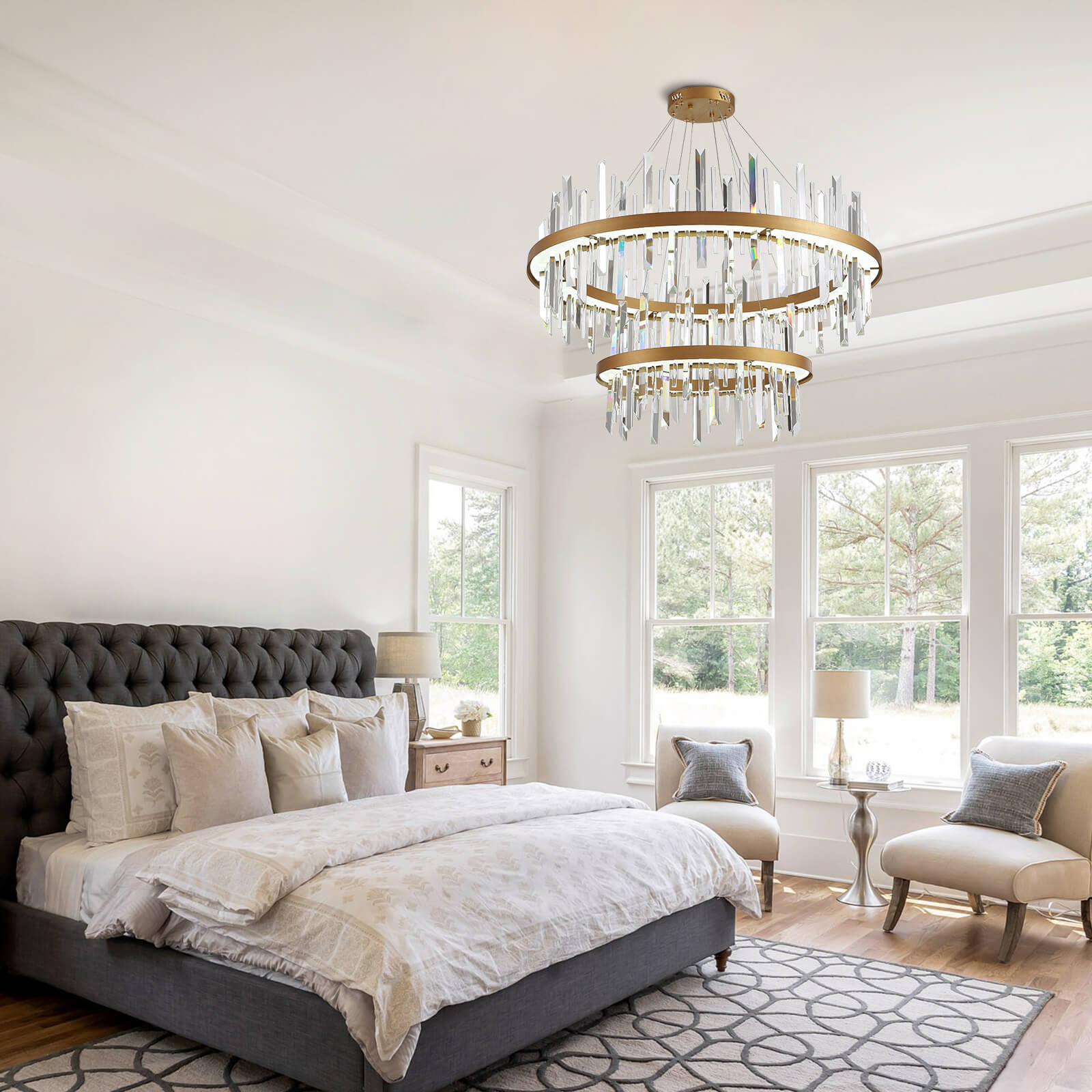 Moooni® Bilayer Triangular Circular Crystal Chandelier