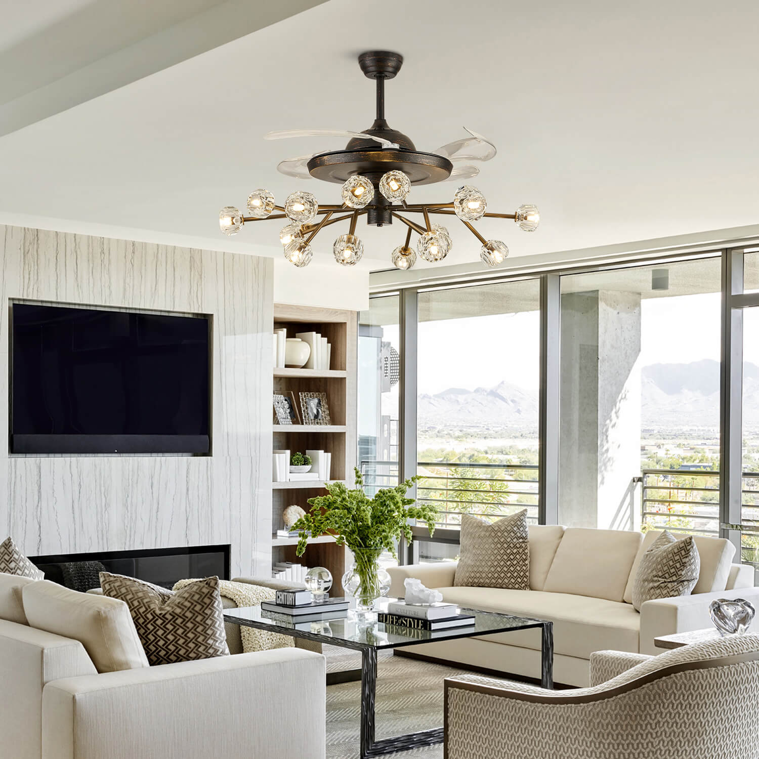 Unusual Looking Vintage Bronze Sputnik Fandelier Fan