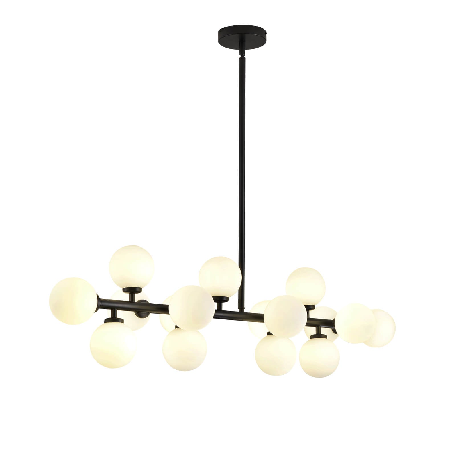 Mid-Century Glass Globe Black Stents Hanging Light