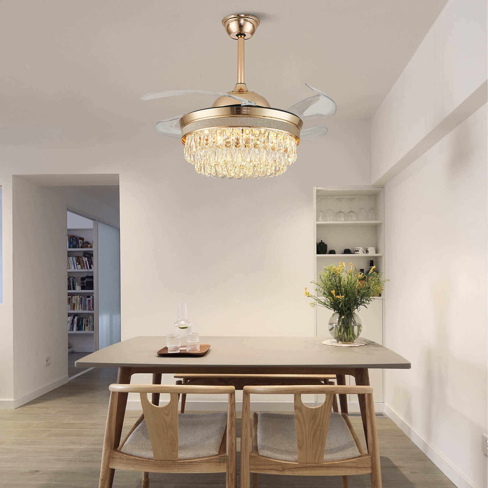 Top Rated French Golden Crystal Retractable Fandelier