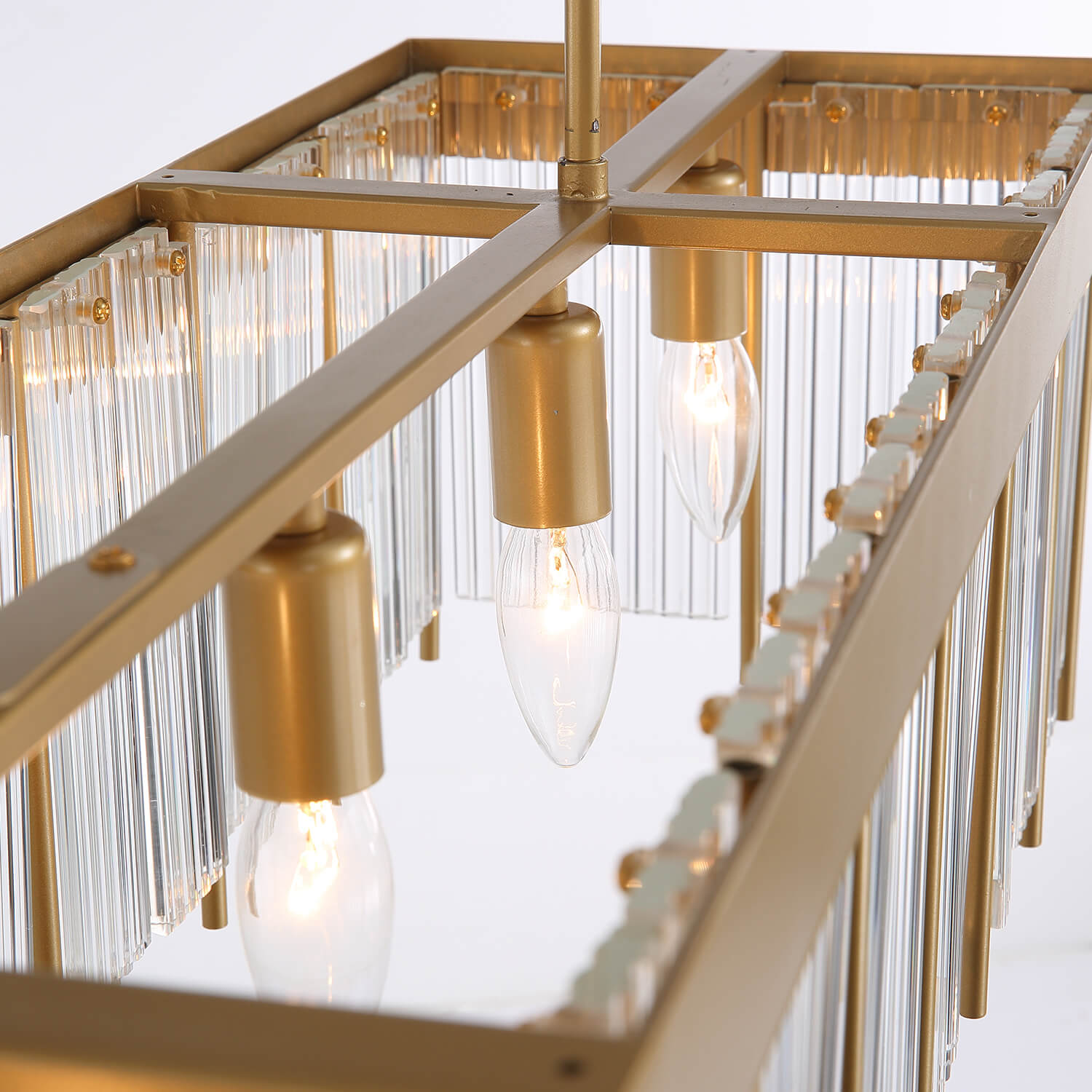 Rectangular Gold Frame Chandelier For Kitchen