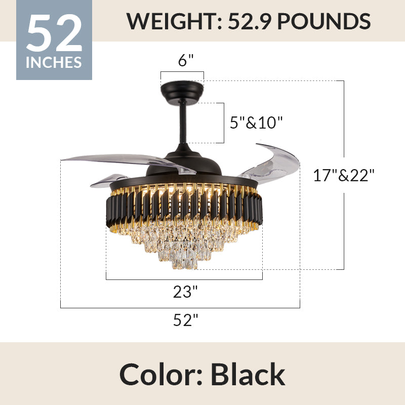 Black & Gold Fandelier Retractable Chandelier Fan with Lights