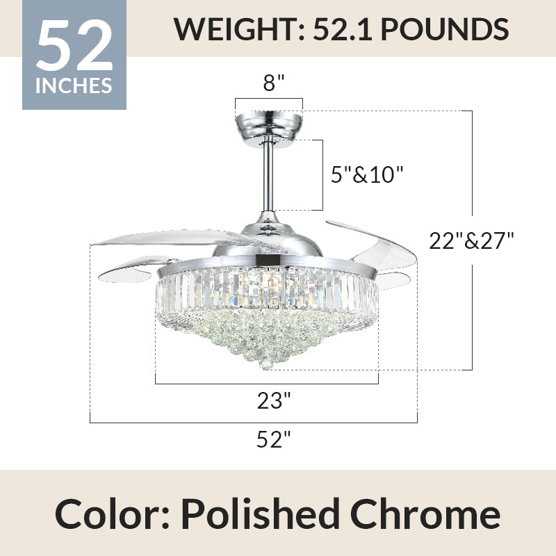 Top Rated Chrome & Gold Crystal Ceiling Fan Chandelier