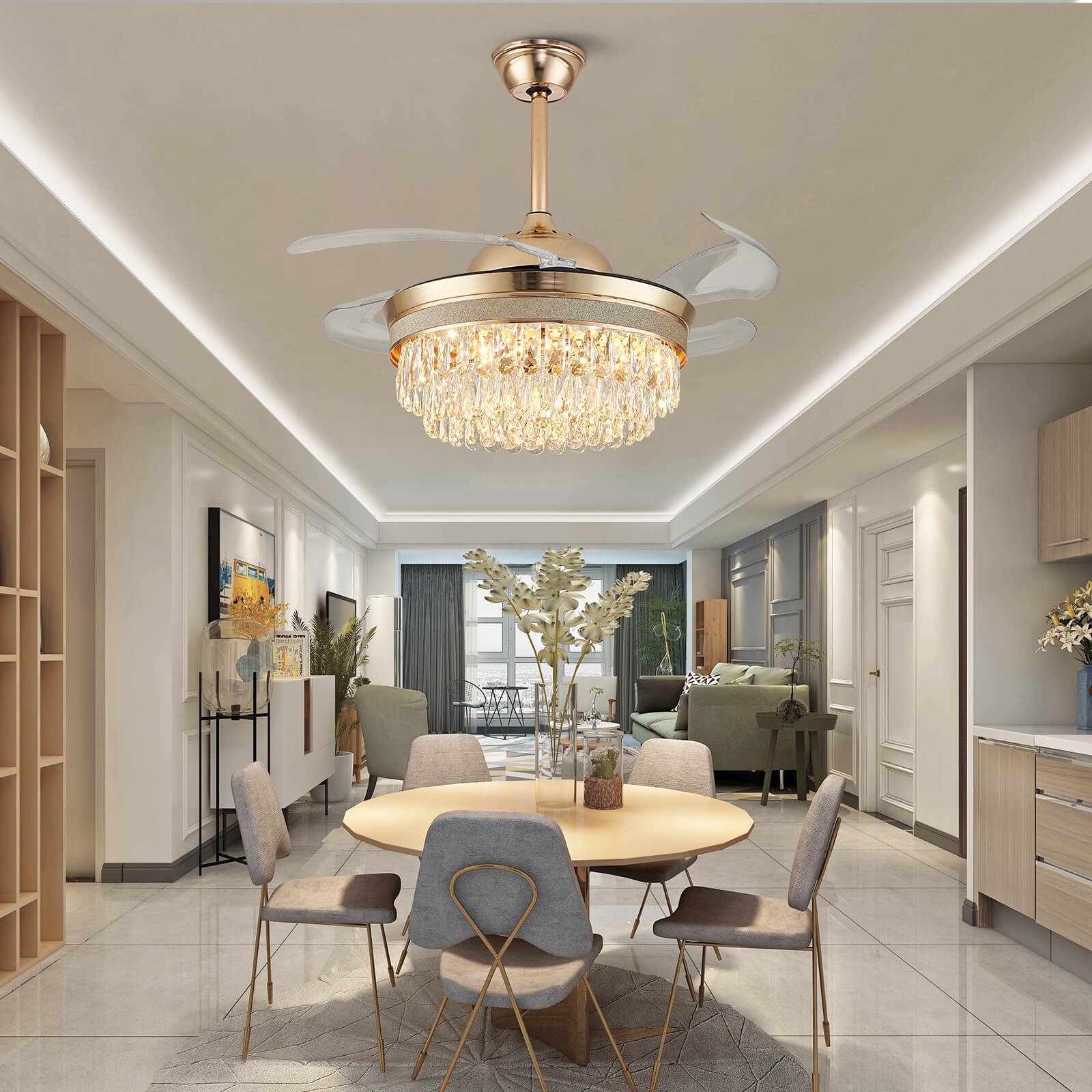 Top Rated French Golden Crystal Retractable Fandelier