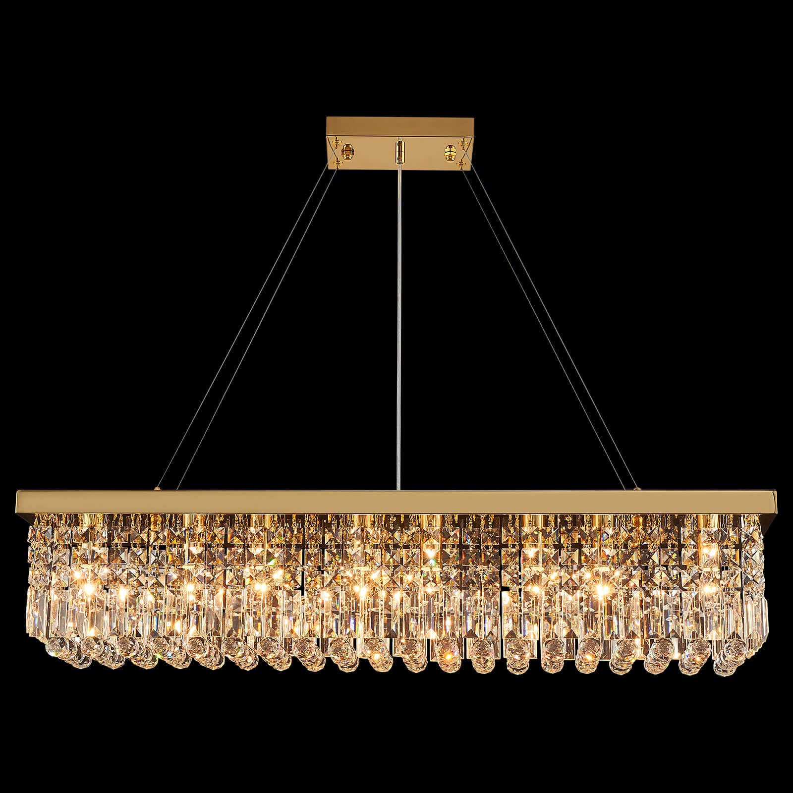 Rectangular Gold Canopy Crystal Chandelier For Kitchen