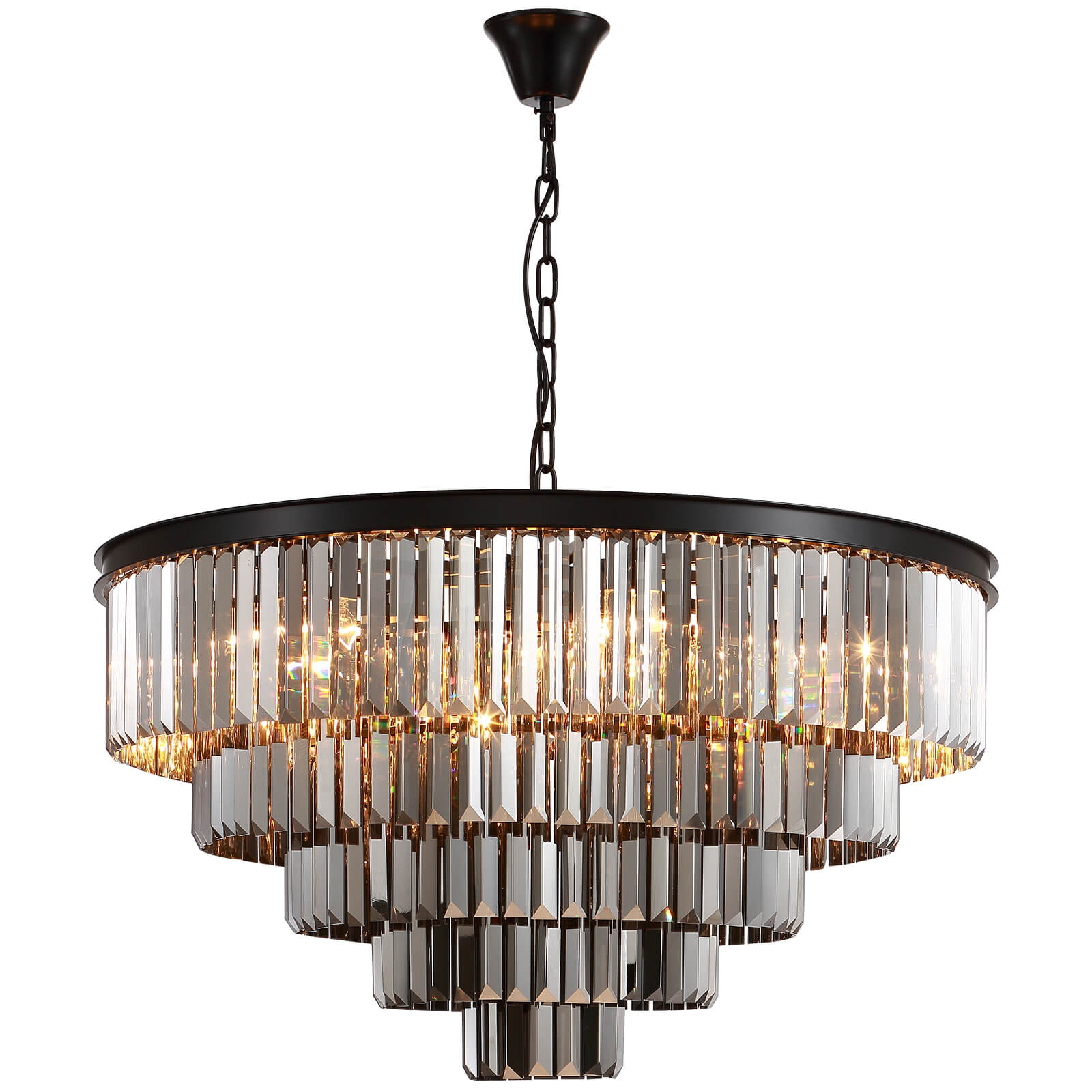 Round Black Iron 5-layer Smoke Gray Crystal Chandelier