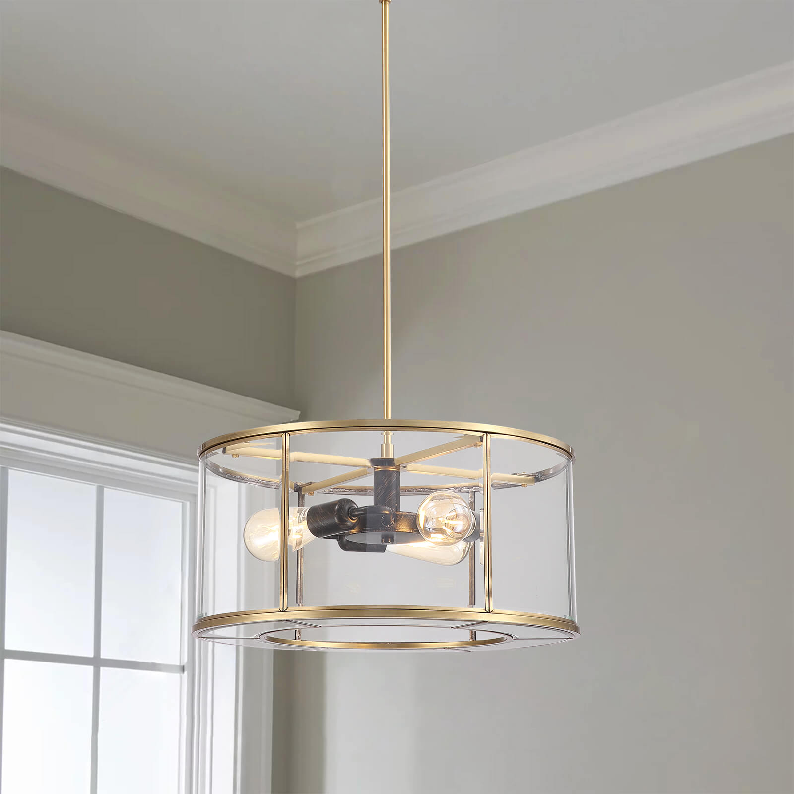 Round Glass Transparent Gold Frame Chandelier