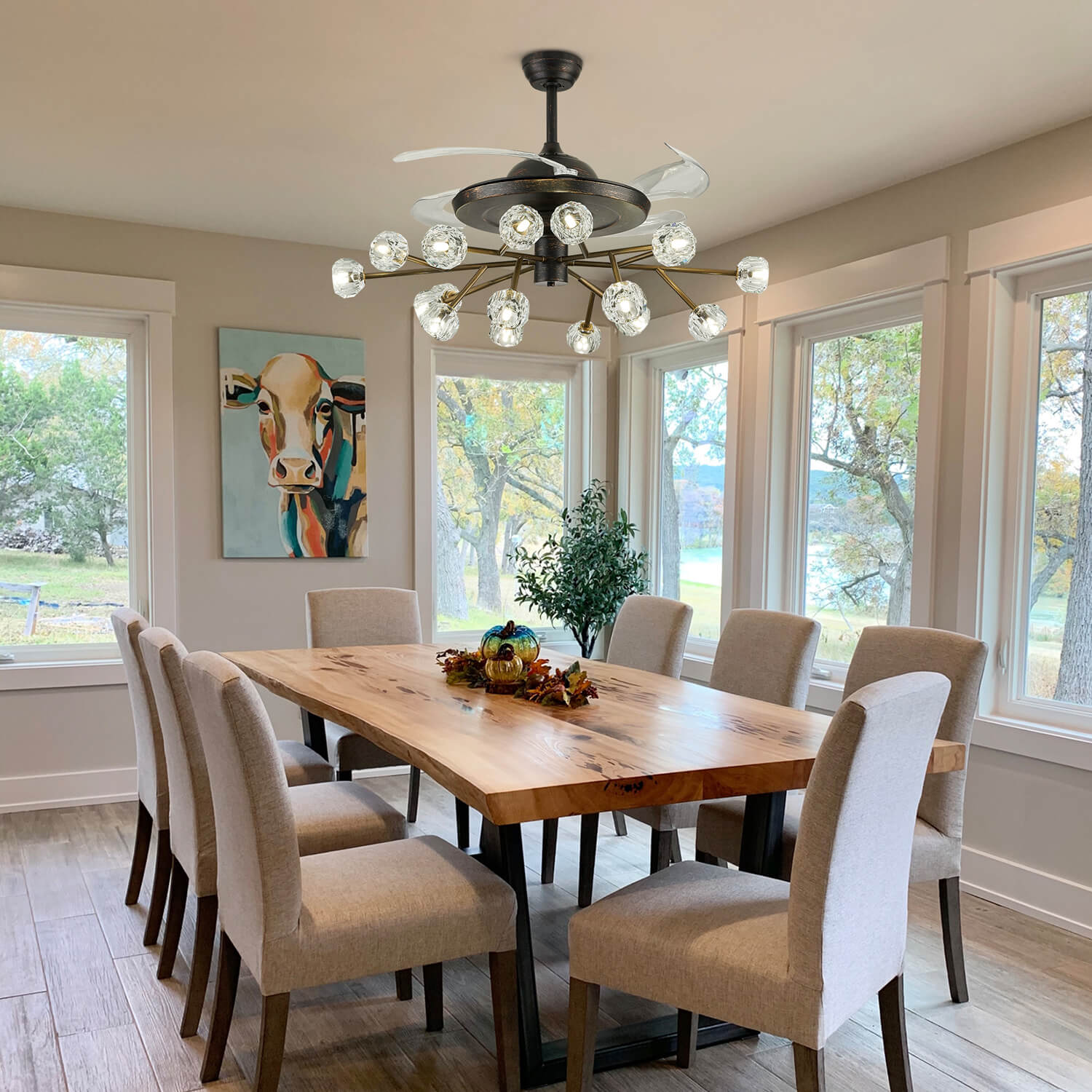 Unusual Looking Vintage Bronze Sputnik Fandelier Fan