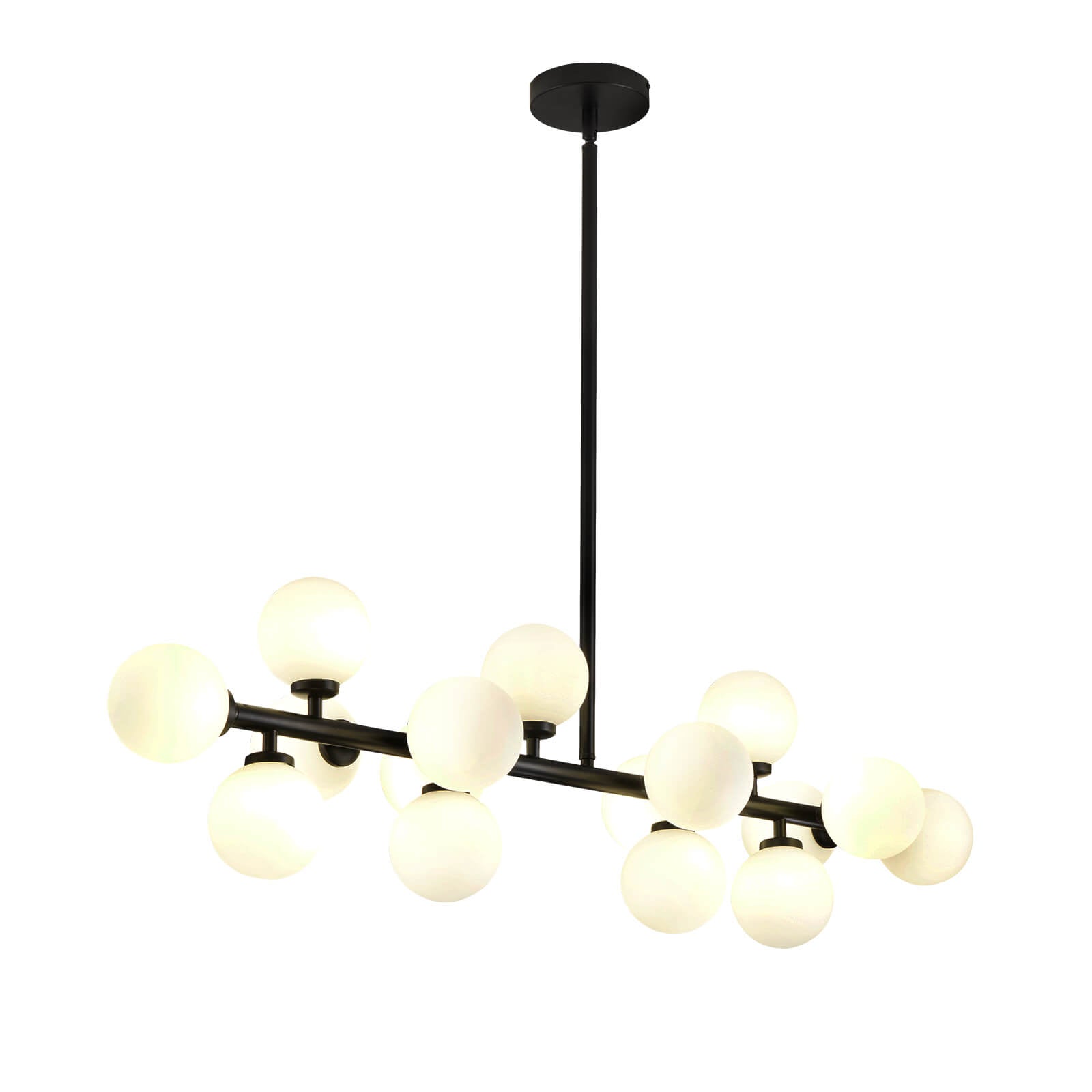 Mid-Century Glass Globe Black Stents Hanging Light