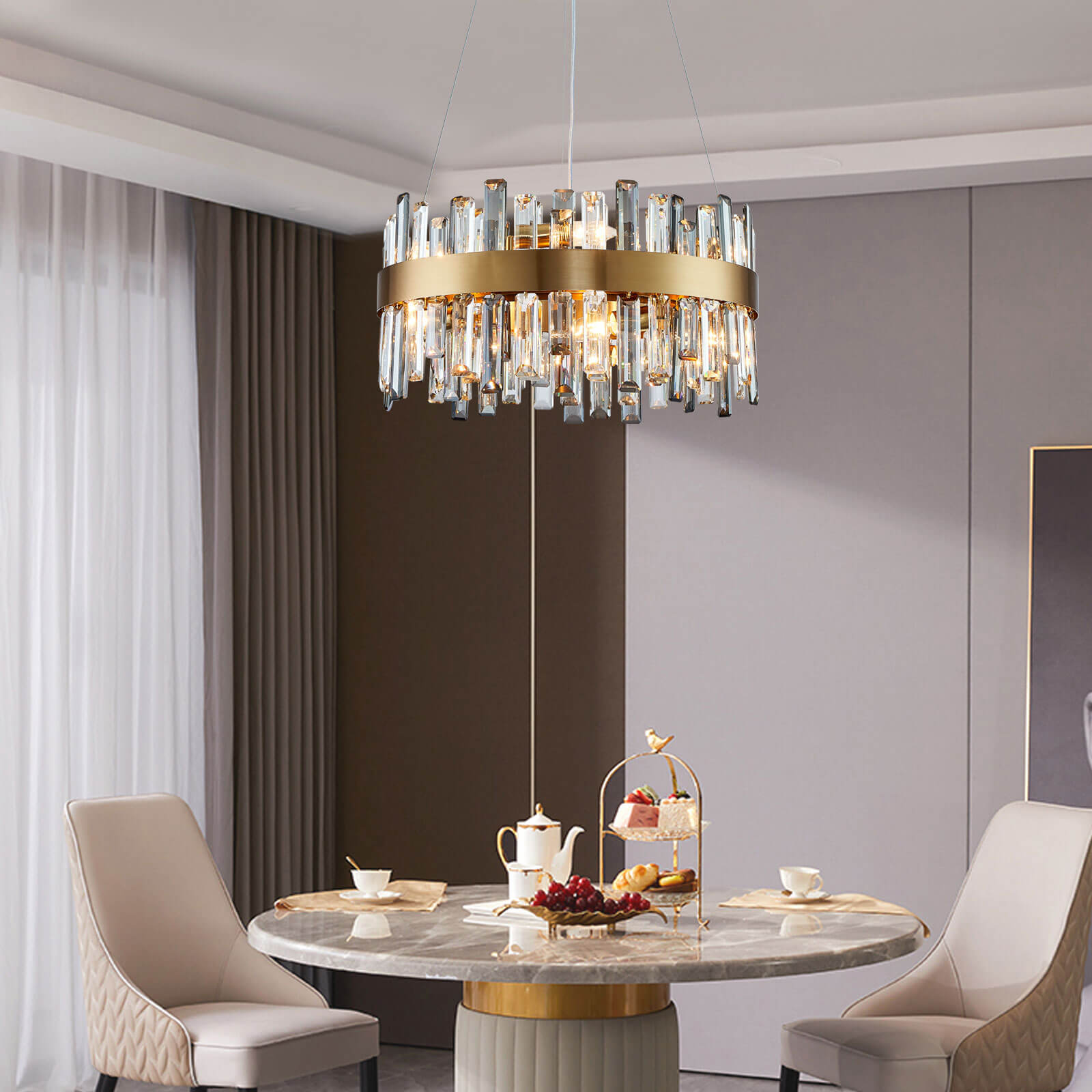 Round Cross Crystal Bar Gold Frame Chandelier