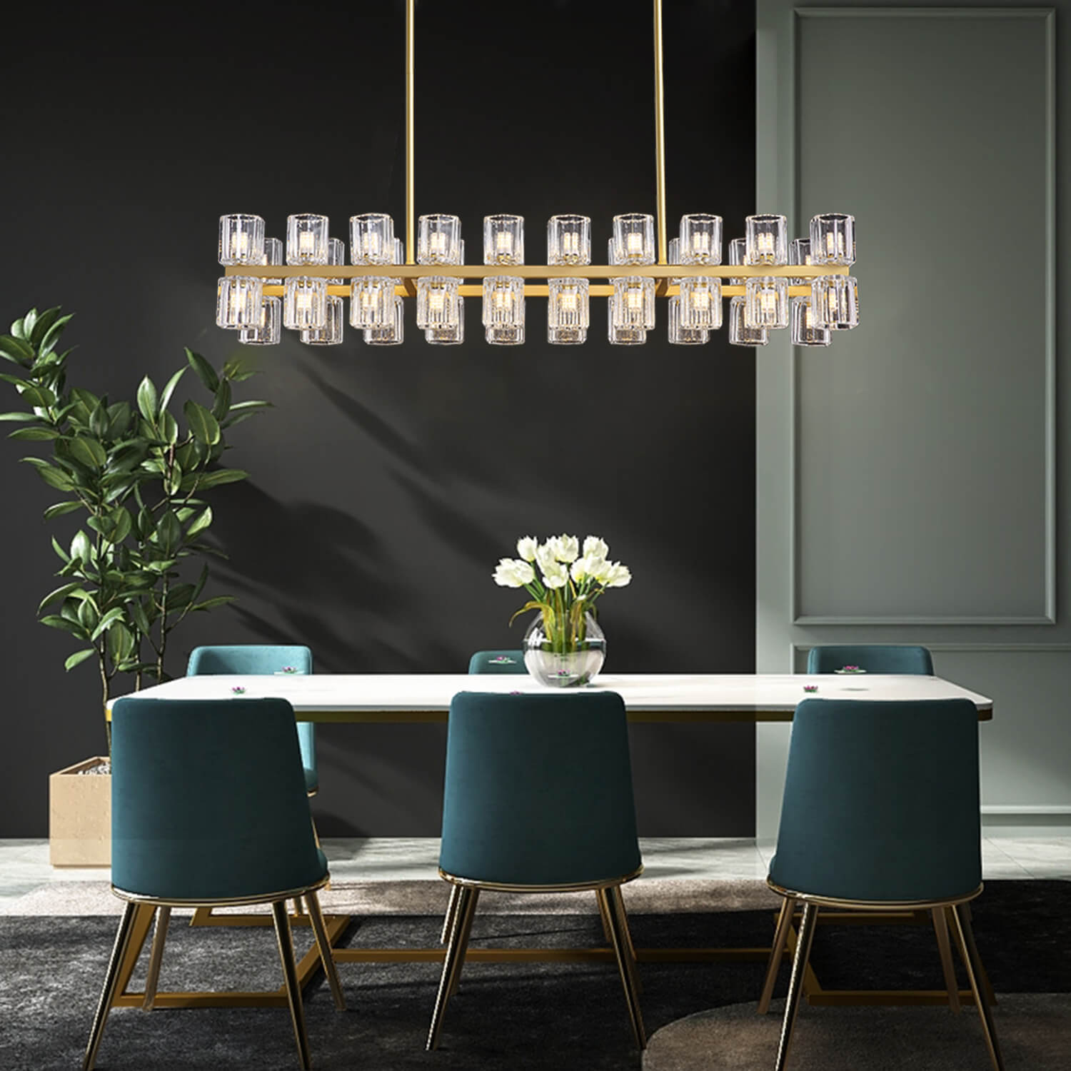 Rectangular Gold Modern Crystal Chandelier