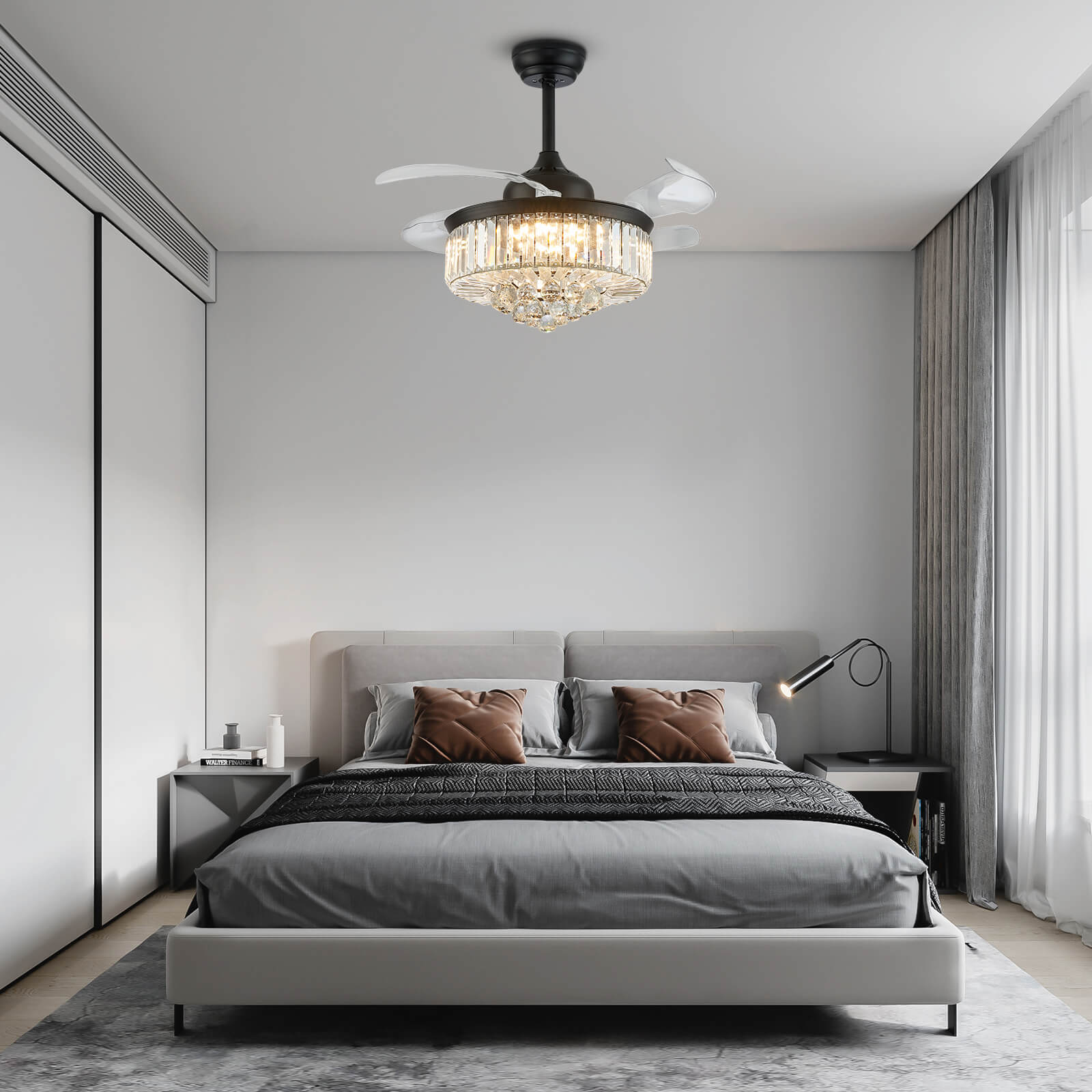 Classic Brushed Nickel Retractable All-in-One Fandelier