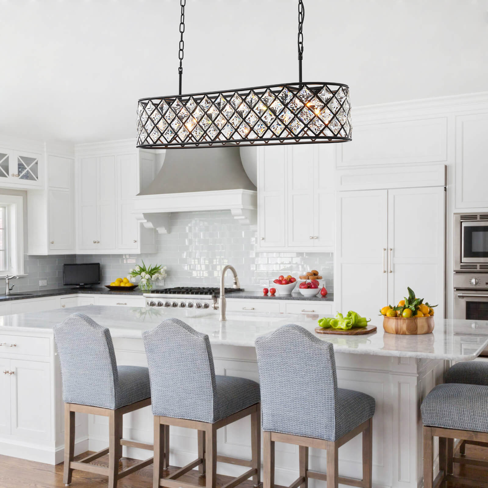 MOOONI-Vintage-Oval-Rectangular-Matte-Black-Crystal-Chandelier-Kitchen-Island