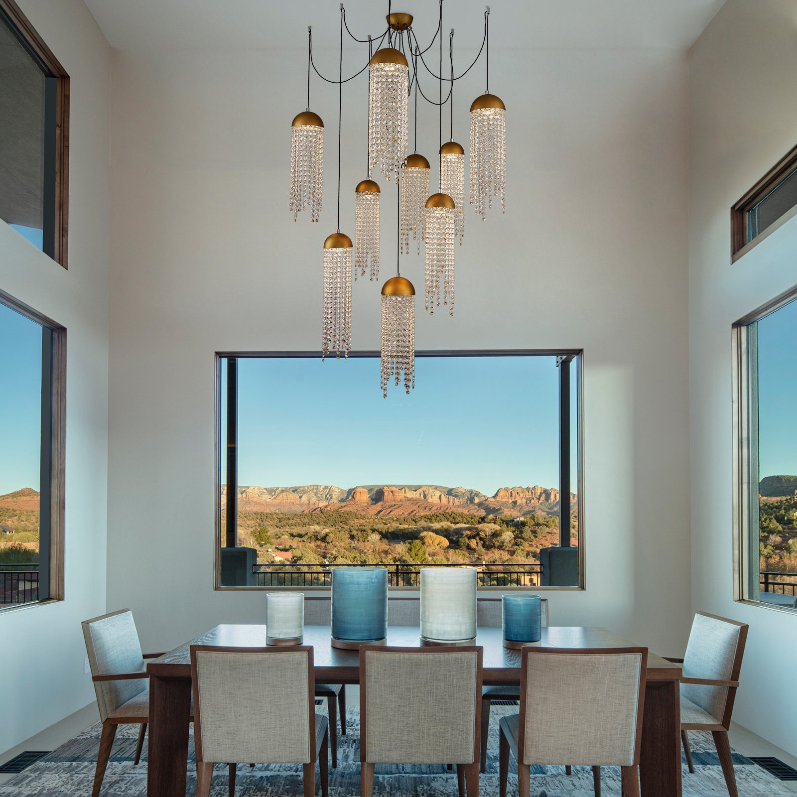 Gold Tassel Crystal Chandelier 9 Lights