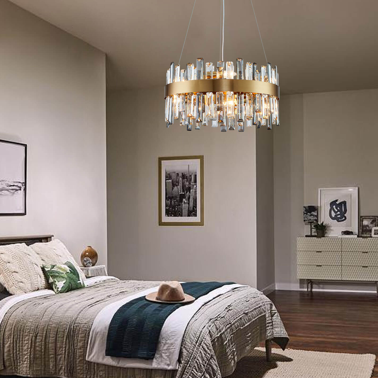 Round Cross Crystal Bar Gold Frame Chandelier